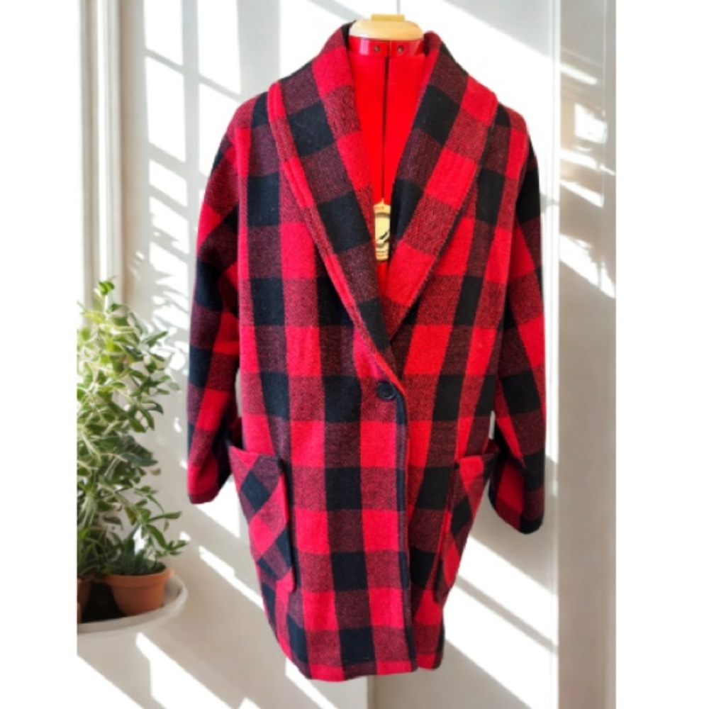 NATIVE YOUTH Red and Black Checkered Coat wool blend